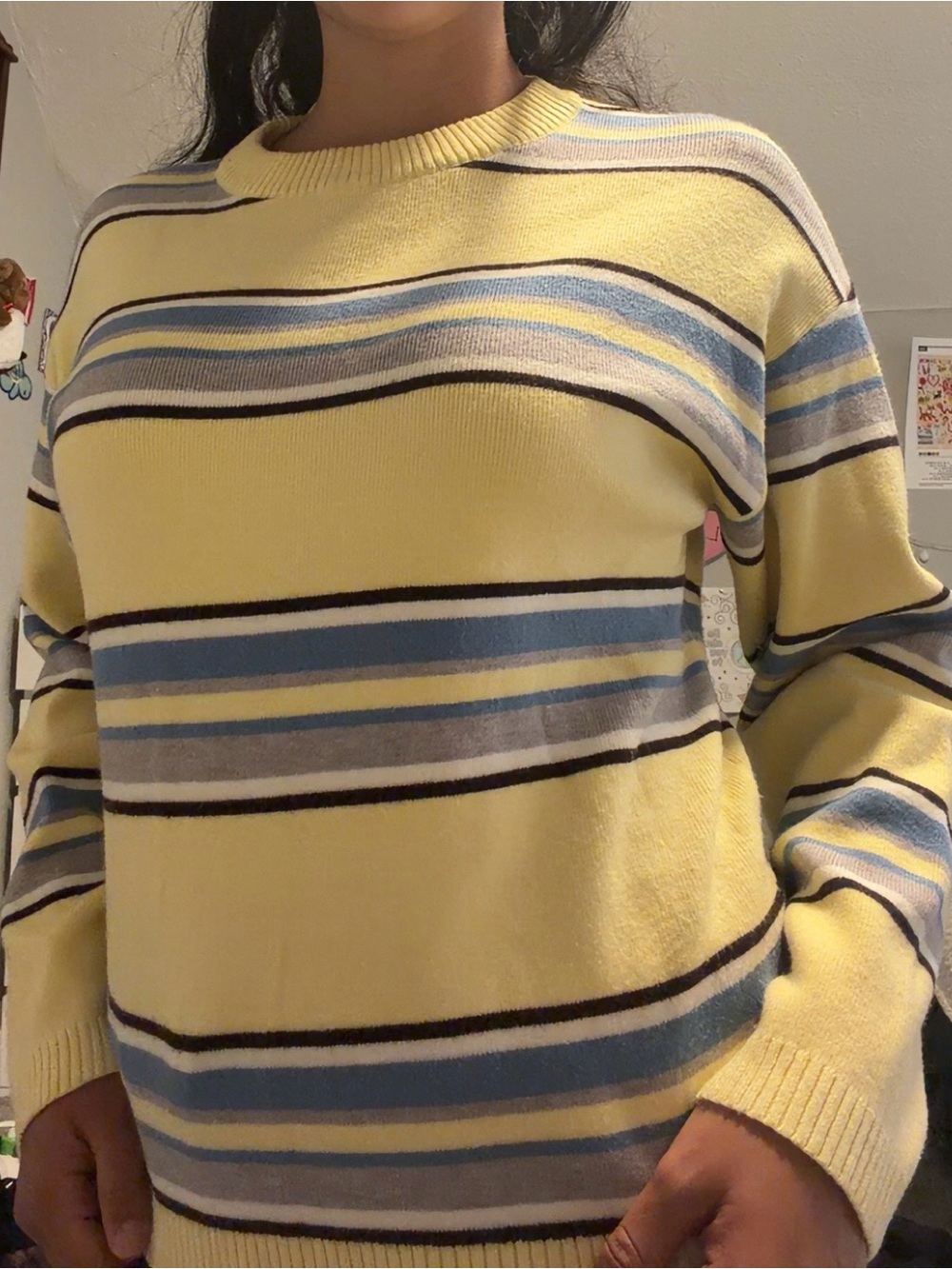 Yellow Striped Crewneck Sweater